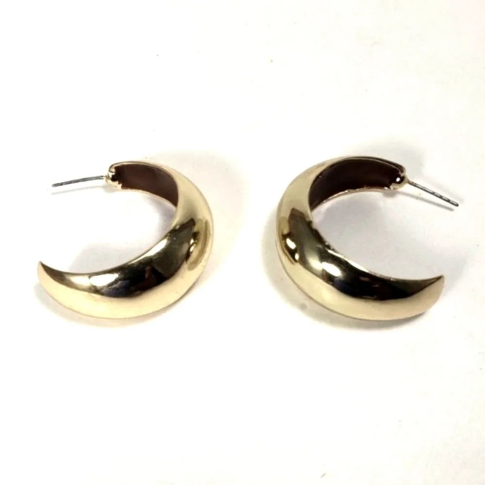 Women's Polished Gold tone Crescent / Half Hoop Drop Earrings, 1.25-inch